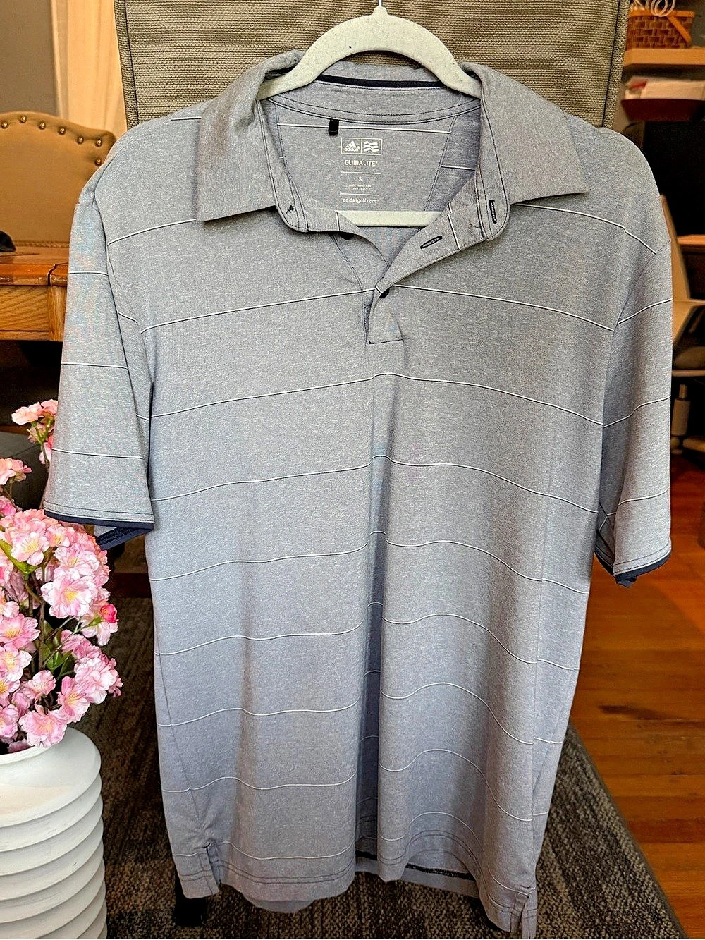 adidas Men'Small Striped Polo Gray Small Like New